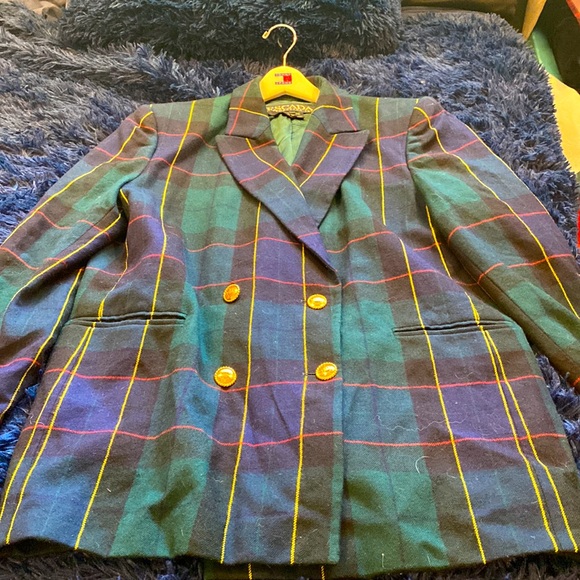 Vintage Authentic Escada Green Plaid Tartan Blazer Size 42 Mad OG Status - Picture 5 of 15